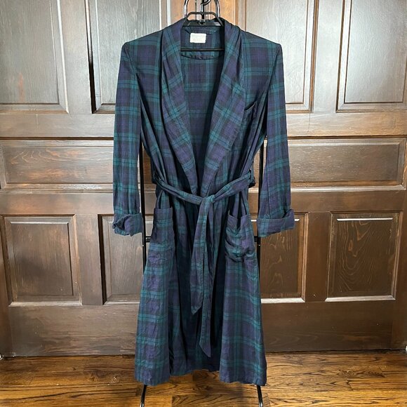 Abercrombie & Fitch Viyella Men's Robe Sz M Vintage Wool Blend Blackwatch Plaid - Picture 11 of 11